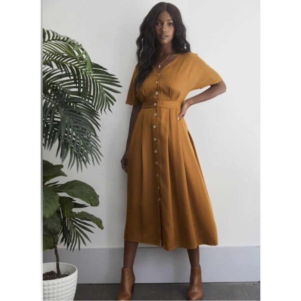 VETTA Capsule Convertible Dress Skirt Set Size 6 Brown Tencel Button Front